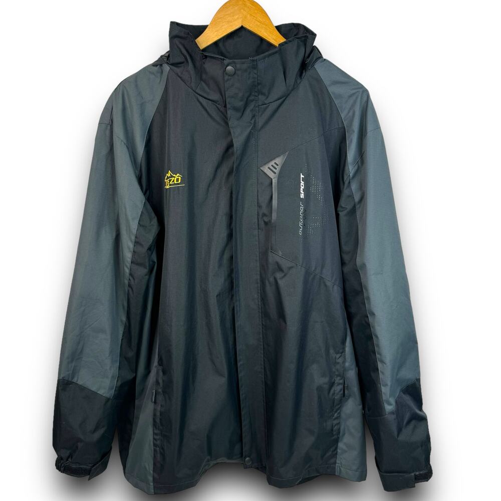 TEZO Mens Windbreaker Rain Jacket Water Resistant Removable Hood Black Gray XL